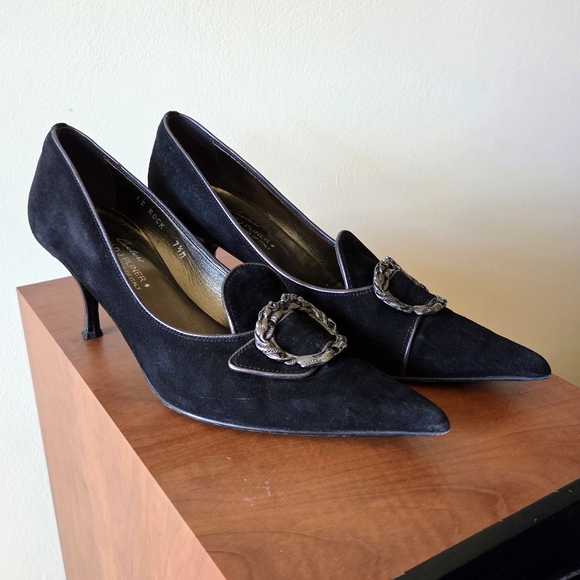 Donald J. Pliner Shoes - DONALD J PLINER Elegant Black Suede Leather Buckle Crystals Heels Shoes 7.5
